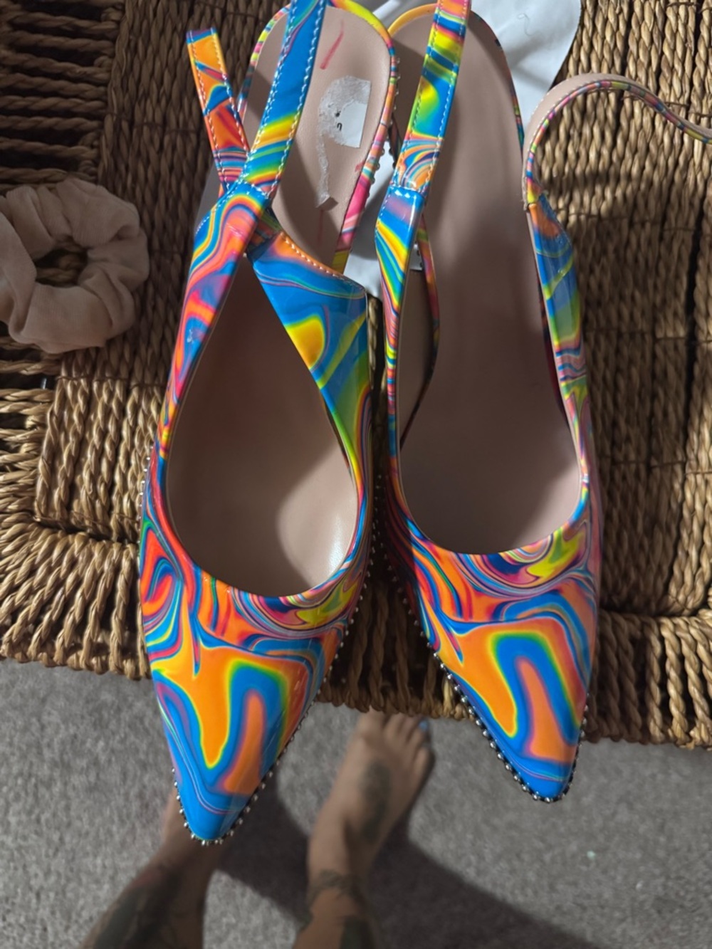 Colorful Swirl Pattern Women’s Slingback Heels - Red Accent